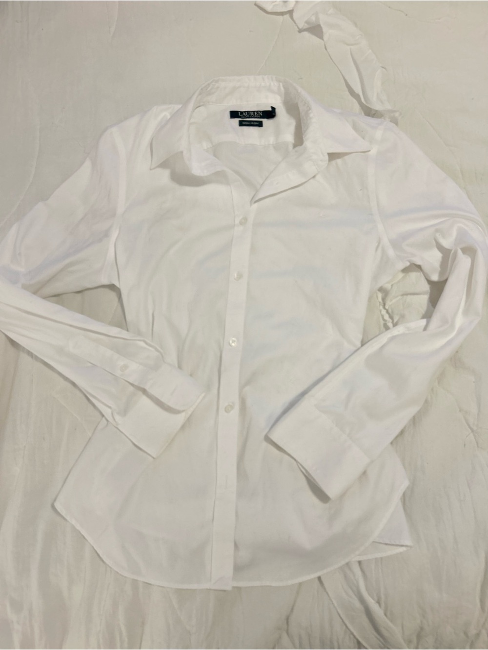 Ralph Lauren classic white button down blouse fall staple 100 percent cotton